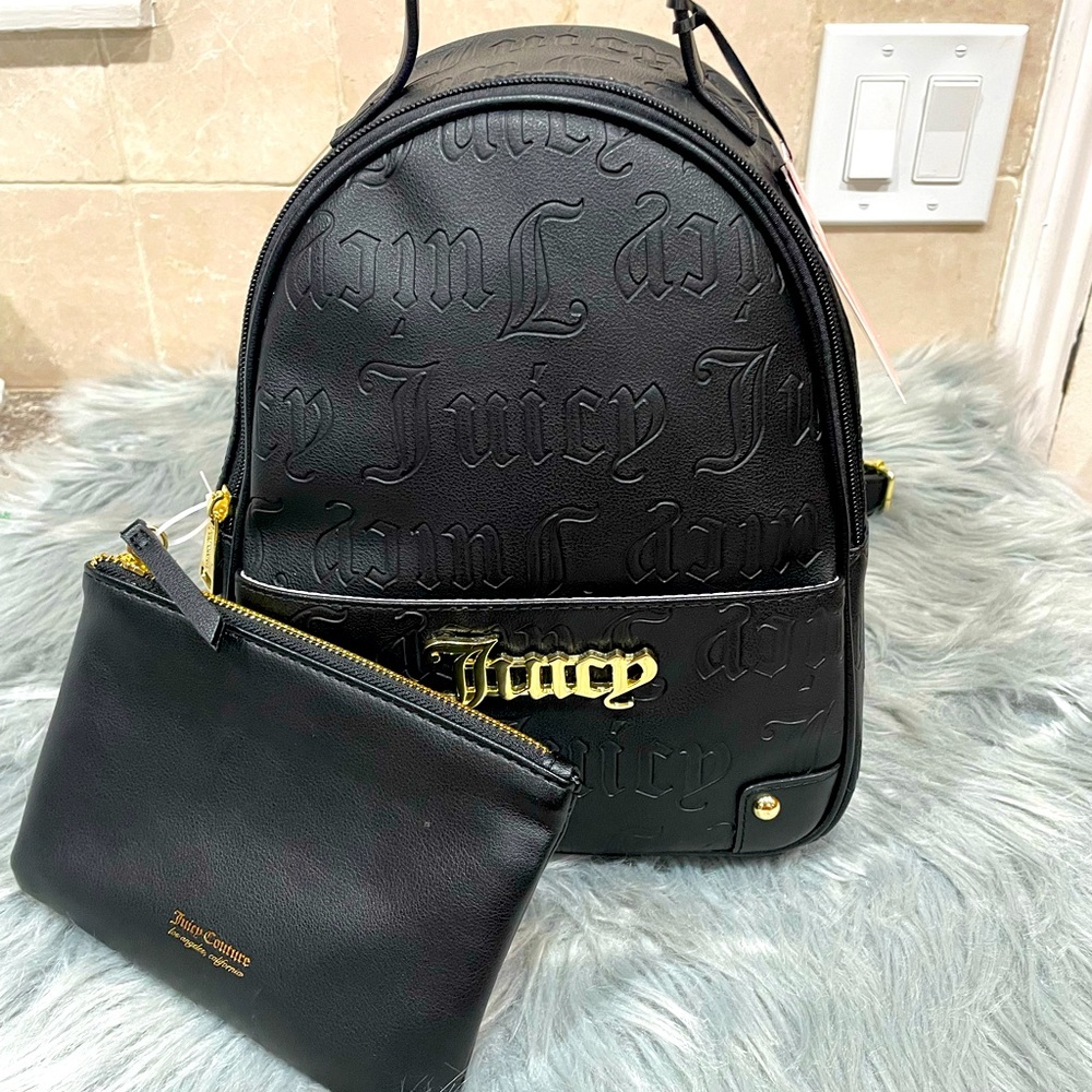 NWT Juicy Couture Black Backpack -Embossed Juicy w/pouch